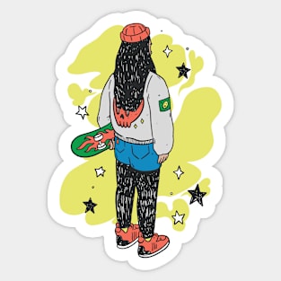 Cool Vintage Skater Girl Sketch Sticker